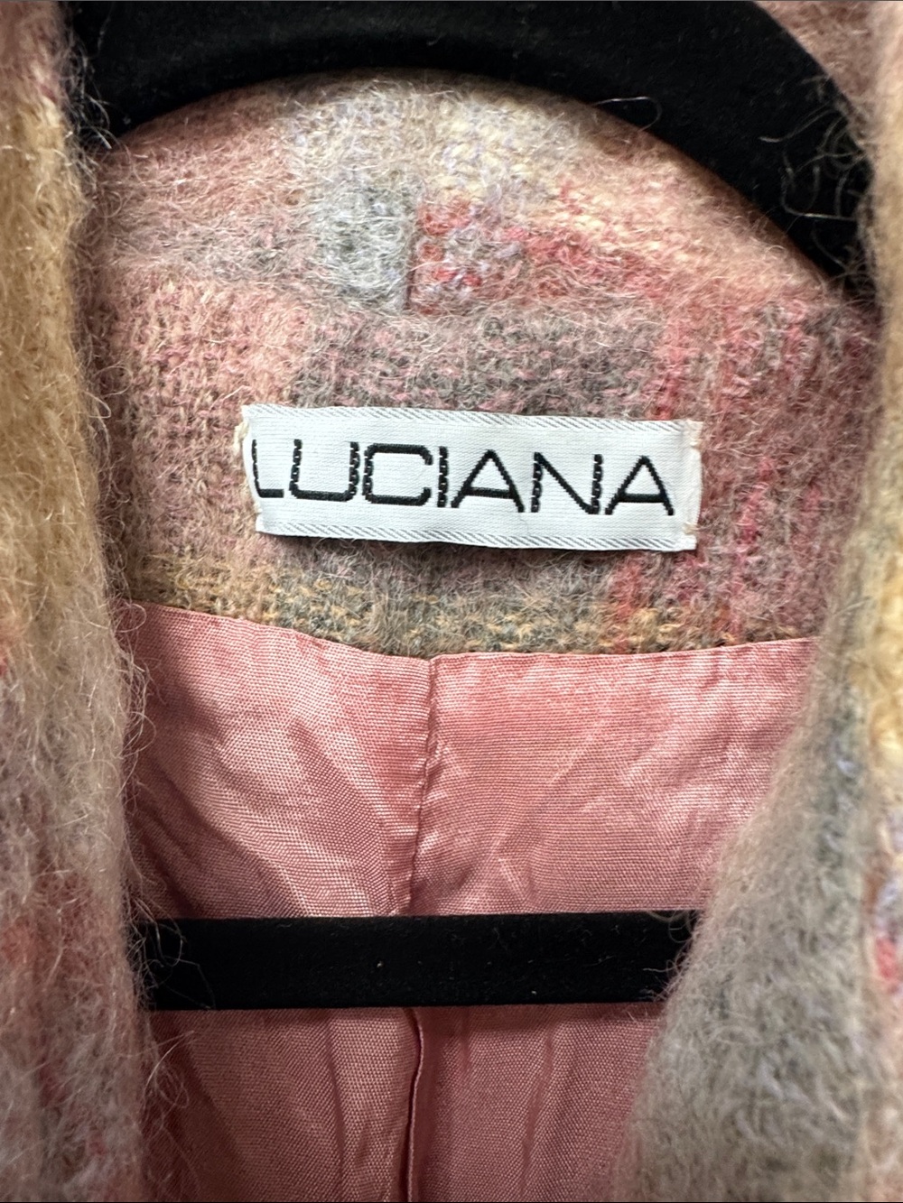 Vintage Luciana Pastel Plaid Wool-Blend Blazer - Pink/Yellow/Gray - Picture 2 of 11